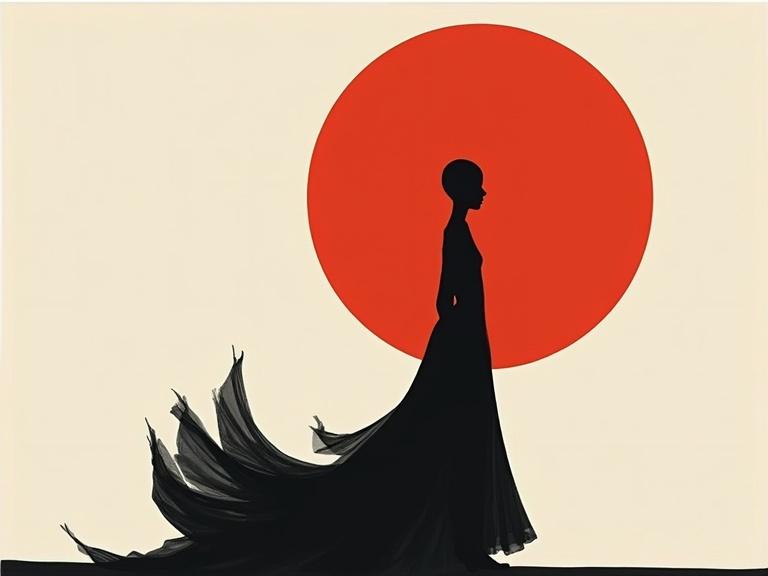 Minimalist abstract illustration featuring a faceless humanoid silhouette. The background is bold monochrome with sharp color contrasts. Clean negative space emphasizes a surreal and emotive composition. The illustration conveys a fashion editorial vibe with high-concept visual storytelling.