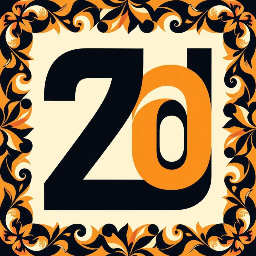 A simple vector logo featuring bold '2D' letters. The design is striking with black as the primary color against a white background. An orange accent emphasizes the design. The logo is ornate with a floral border. Simple and modern style suitable for branding.
