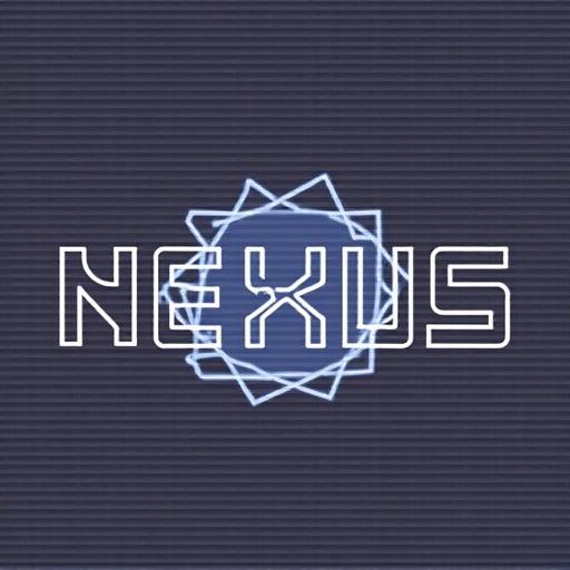 A glass office with the word 'NEXUS' prominently displayed. Employees are working inside. A large gravity dam is visible outside. Photo-like quality.