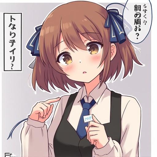 A beautiful girl showing self-defense techniques with a cute expression. She wears an outfit with a name tag and has a playful pose.
