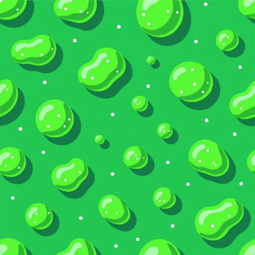 Flat green slime texture with uniform bright green color. Evenly spaced small white dots. Seamless pattern with smooth and flat 2D style. No shading or depth. Suitable for game backgrounds or UI textures.