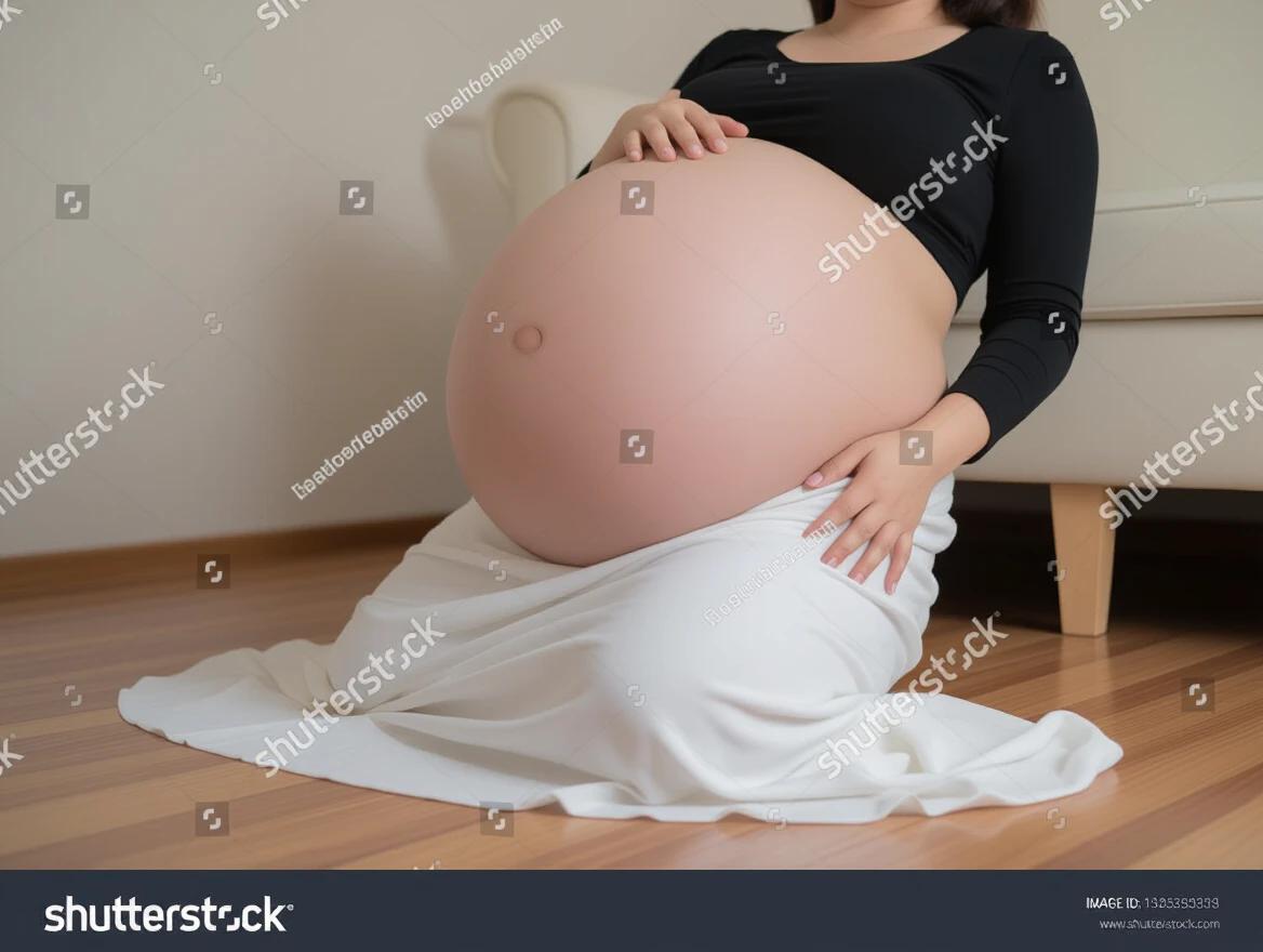 Heavy pregnant belly, stuck on the floor, unable to get up, belly squished on hardwood floor, large belly