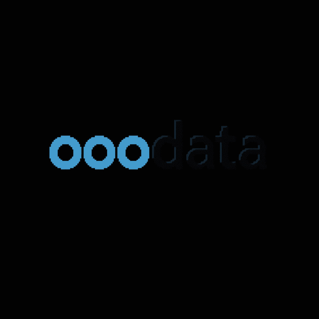 The image shows the word 'data' in lowercase, with three blue circles before it.