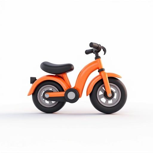 3D cartoon style bike on a clean white background. Minimalist design with simplified shapes and bright colors.