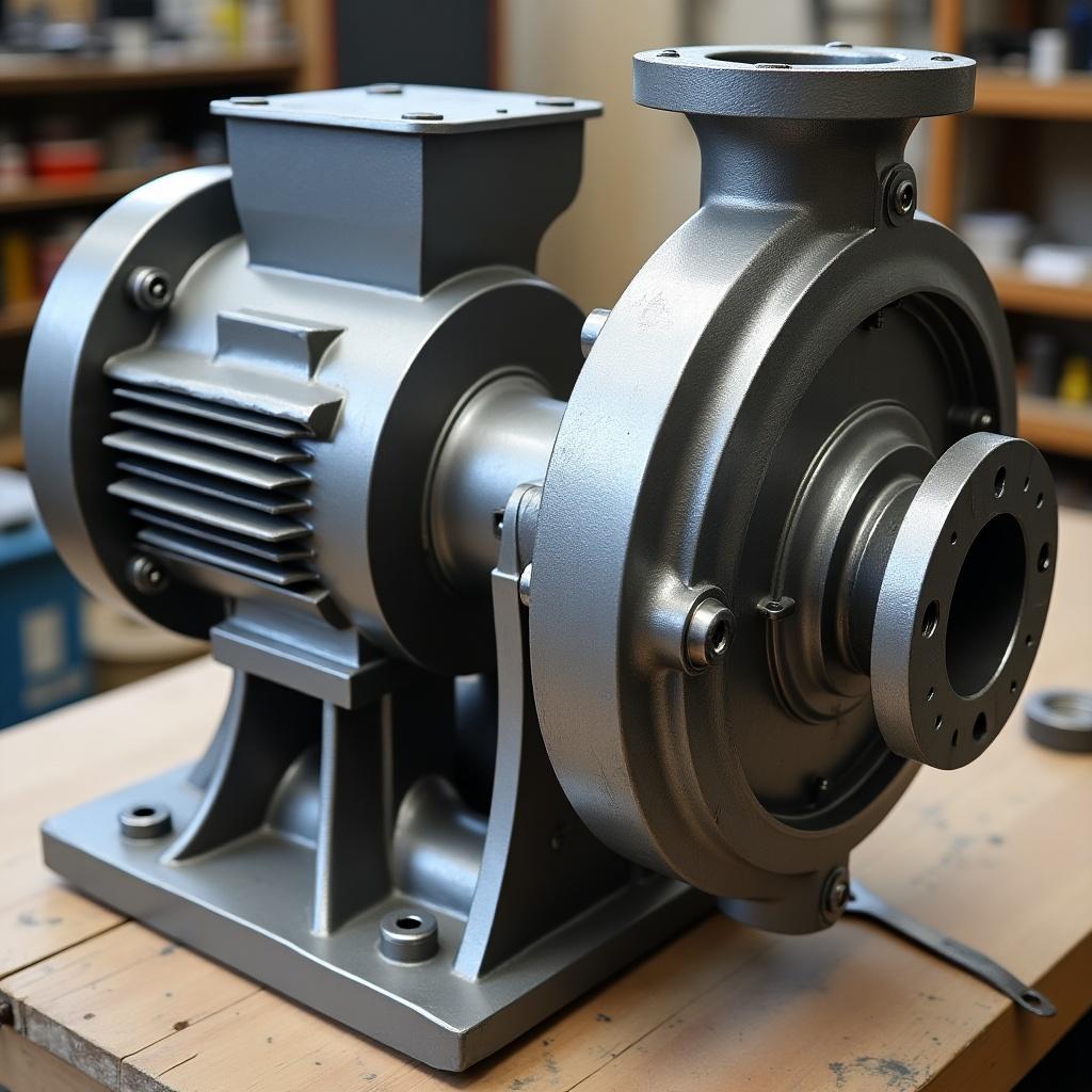 Dismantling a single stage centrifugal pump. Detailed view of a mechanical pump showcasing its components and structure.