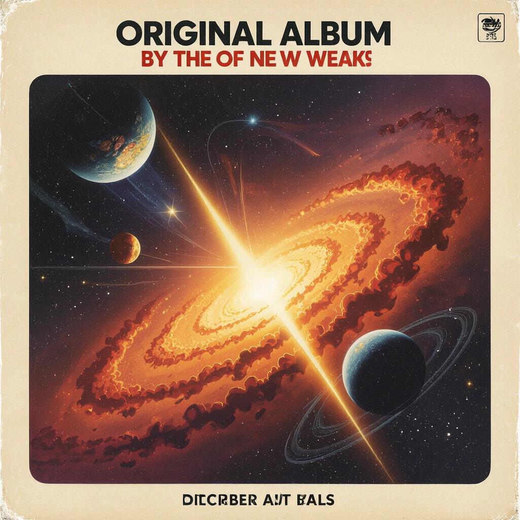 Album cover art featuring cosmic elements with an explosion at the center. Celestial bodies like planets are present. Colorful and vibrant with an artistic flair.