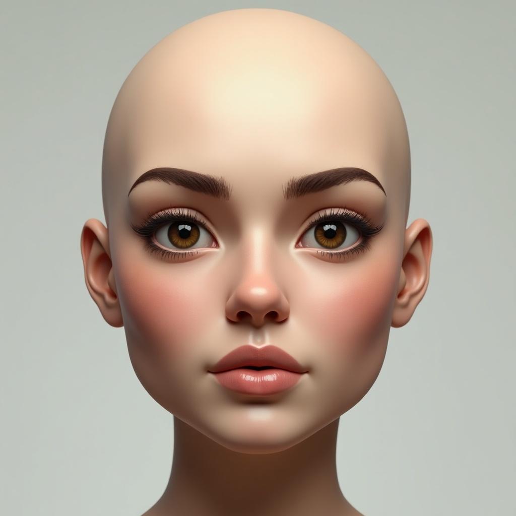 Create a hyper-realistic human face featuring an oval shape, symmetrical proportions, and detailed features. The eyebrows are curved and tapered with soft arches. The eyes are almond-shaped with reflective irises, symmetrically spaced and well-proportioned. The nose has a straight bridge leading to a rounded tip, and the mouth features a well-defined Cupid's bow with soft lips. Prominent cheekbones add definition, while the chin is rounded and the jawline is strong yet smooth. The forehead is slightly rounded, and the skin is flawless with natural tones. Ears are rounded and proportional. The entire composition adheres to the Golden Ratio, set against a neutral background with soft lighting to enhance realism.