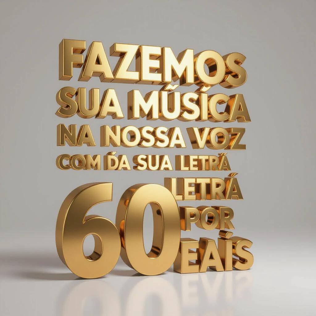 3D promotional image with text presenting music offer. Metallic gold gradient applied. Visible letters stand out. Studio lighting enhances depth. Musical icons float around.