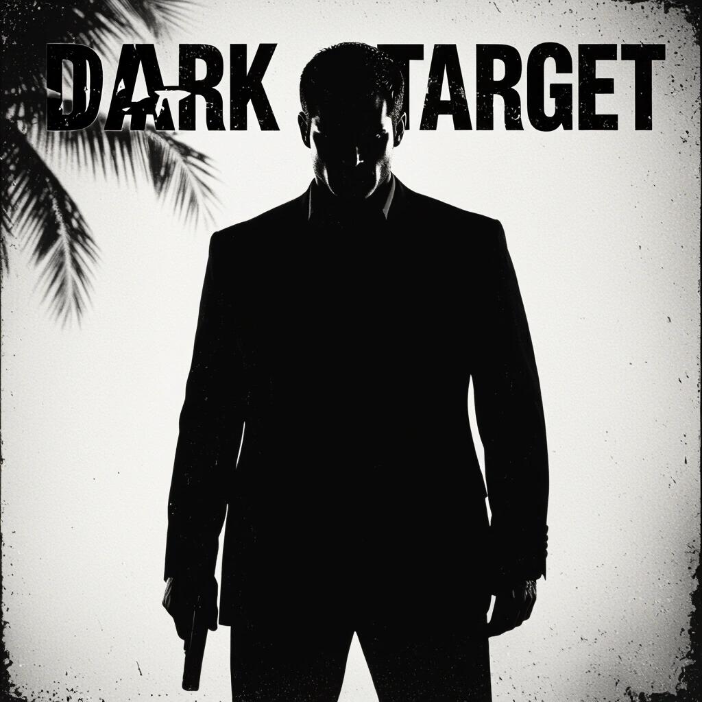 Dark raw photo very dark silhouette album cover night Miami with text Dark Target
