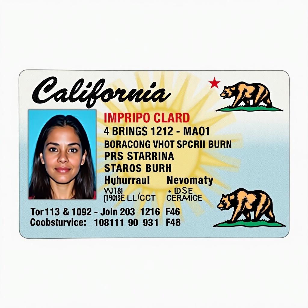 California identification card displayed. Features a photo of an individual and state symbols.