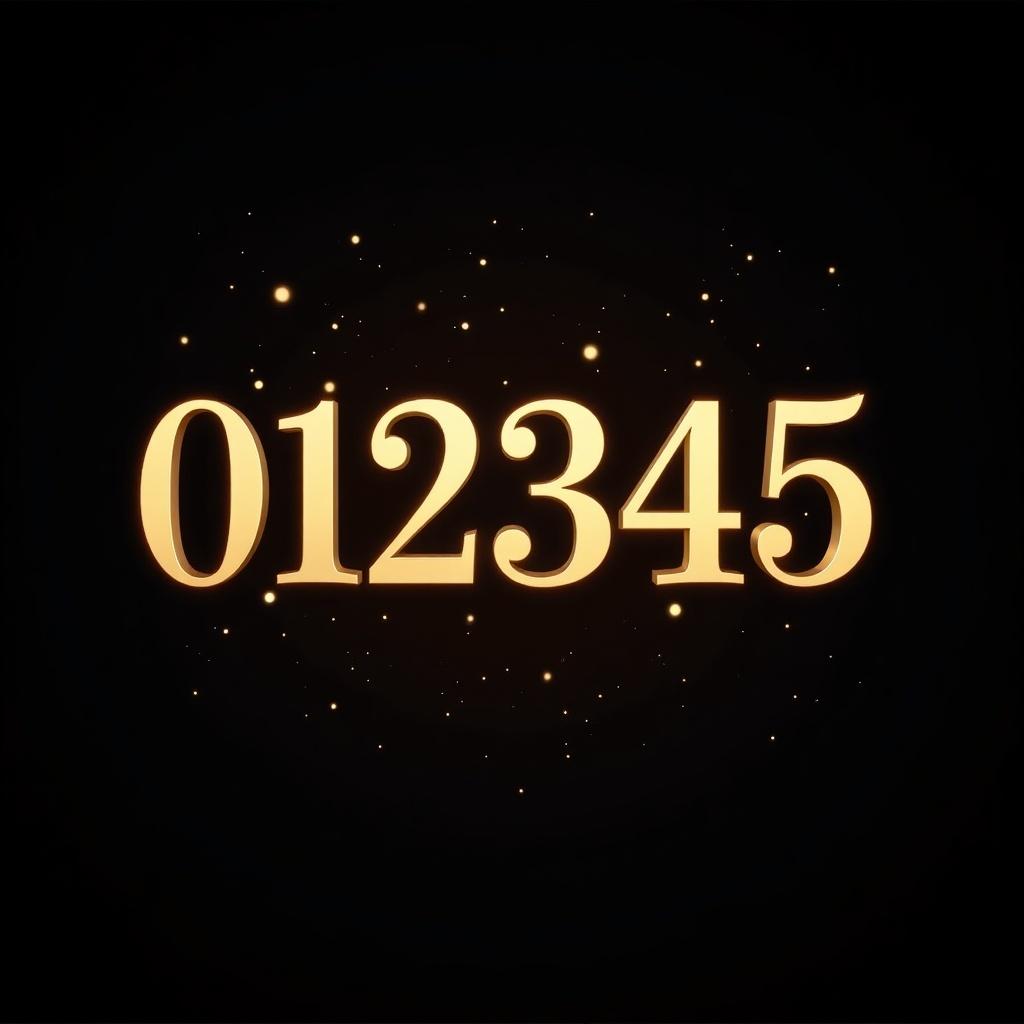 Numbers 0123456789 on a dark background. Design for celebrations or events. Suitable for various promotional uses. High-end and eye-catching aesthetic.