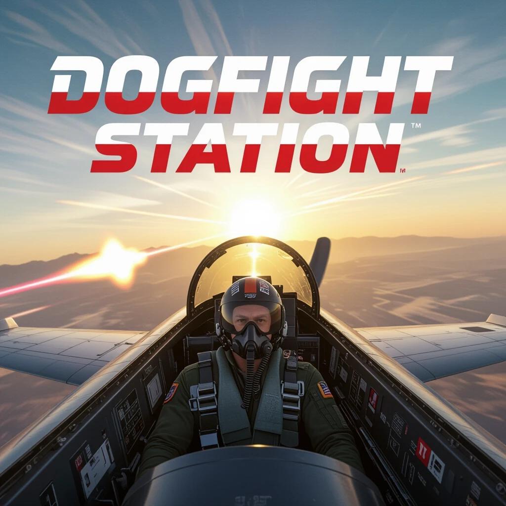 Movie title featuring red and white gradient letters. A fighter pilot in a cockpit with glowing lock-on lasers. Backlit by a sunset, with cockpit UI reflections.