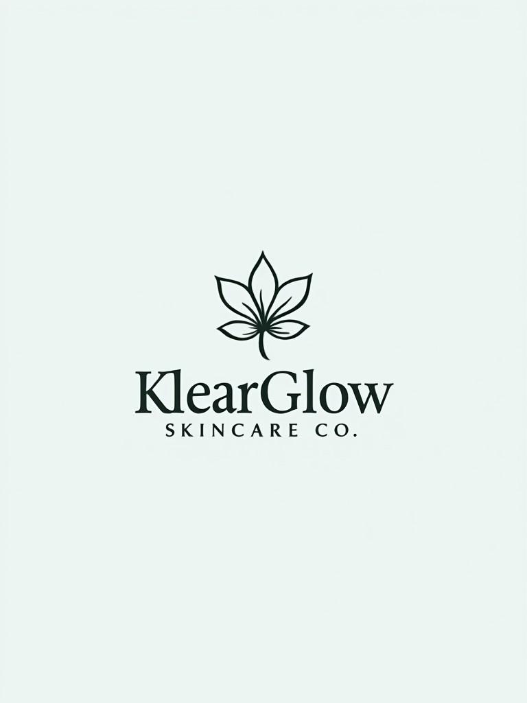 Create a logo for KlearGlow Skincare Co. Logo features a stylized leaf. The logo emphasizes elegance and simplicity. The primary colors are light green and black. The design is suited for a medical skincare line. Logo should be professional and modern.