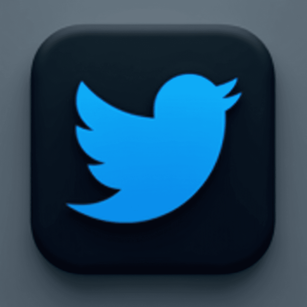 A stylized blue bird symbol on a dark, rounded square background, representing a popular social media platform.