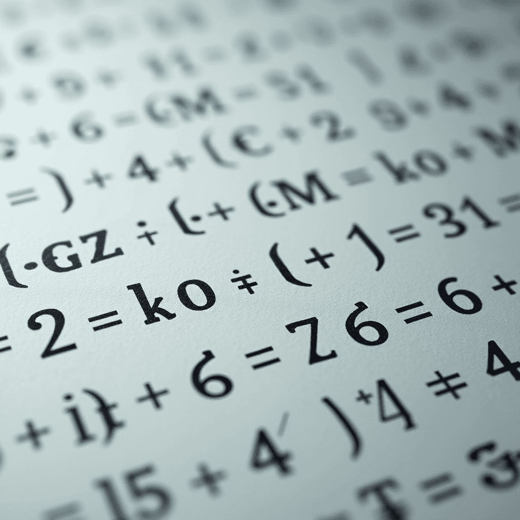 Close-up view of a page filled with mathematical equations and symbols in black ink.