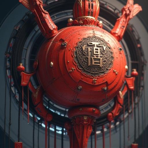 Creation of a highly detailed, photorealistic image resembling a movie scene. An ornate, colorful lantern is the focus of the image. Vibrant colors and dynamic lighting create an engaging composition. An engraving on the lantern is a design detail. Captures the essence of Japanese culture.