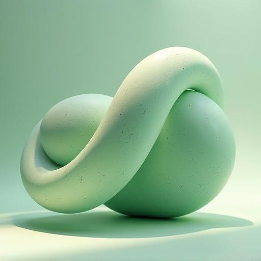 3D representation of particle and wave equations. Object has soft lighting. It is on the floor. The color is matte light green with a speckled glaze.