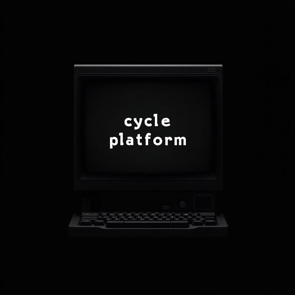 Create an image of a retro computer resembling models from the early 80s. The computer screen should display the text 'cycle platform' in a clear, bold white font. Use a solid black background to enhance the vintage feel. The computer should have a classic design with a monitor and keyboard. The overall vibe should evoke nostalgia and the charm of early personal computing.