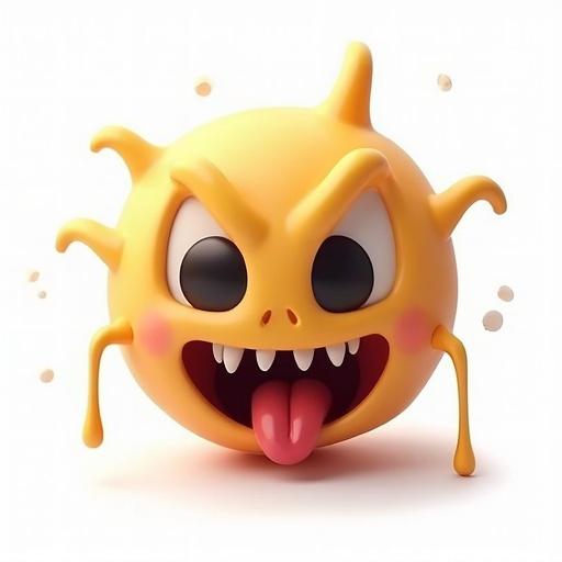 A horror emoji designed in a 3D cartoon style. The emoji has exaggerated features like fangs, a tongue, and a menacing expression. The background is clean and white to emphasize the character.