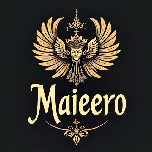 A logo design featuring a crowned figure with wings styled as a maestro.