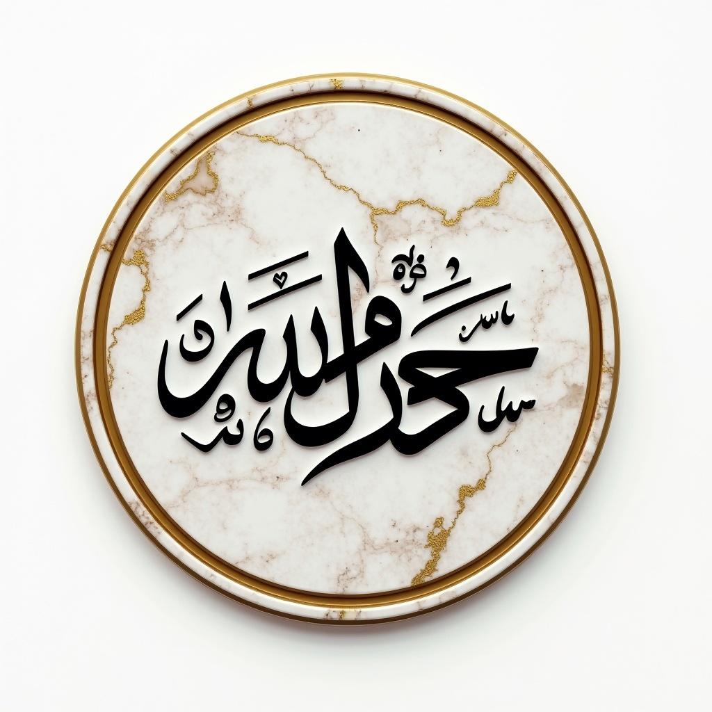 Intricate Arabic calligraphy in a circular design. Text reads الشخص الوحيد in black font. Marble background with white and gold tones. Reflects traditional artistry. A captivating cultural piece.