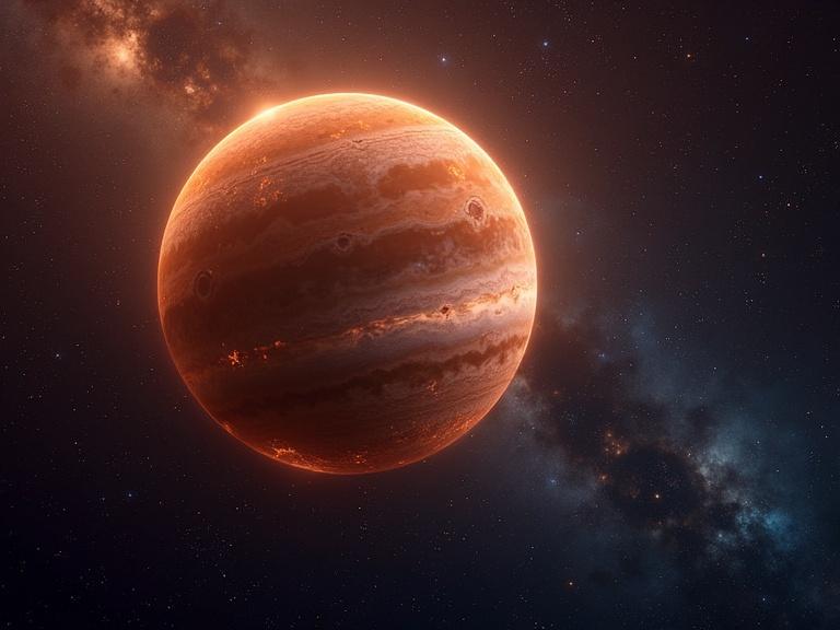 An image of Venus in high definition in space filled with stars and vivid colors. Realistic style.