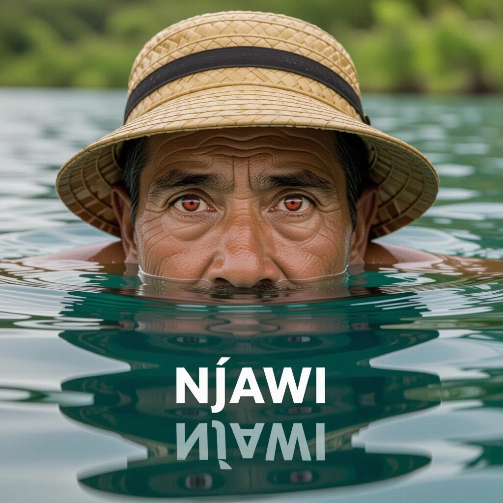 Luis looks towards the sound and sees Ñawi's eyes reflected in the water. Red and bright eyes follow his every move. The duende murmurs an ancient language, creating a heavy atmosphere.