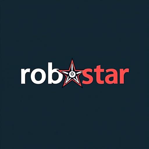 Logo design for the brand robostar. Word 'robostar' incorporated with a star symbol. Displayed in modern style. Suitable for a robotic school. Emphasis on education and technology.