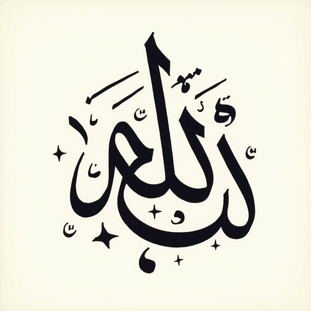 Calligraphy in Arabic displaying the word 'عبي'. The artwork features elegant stylized letters and decorative elements. Minimalist design with a black and white color scheme.