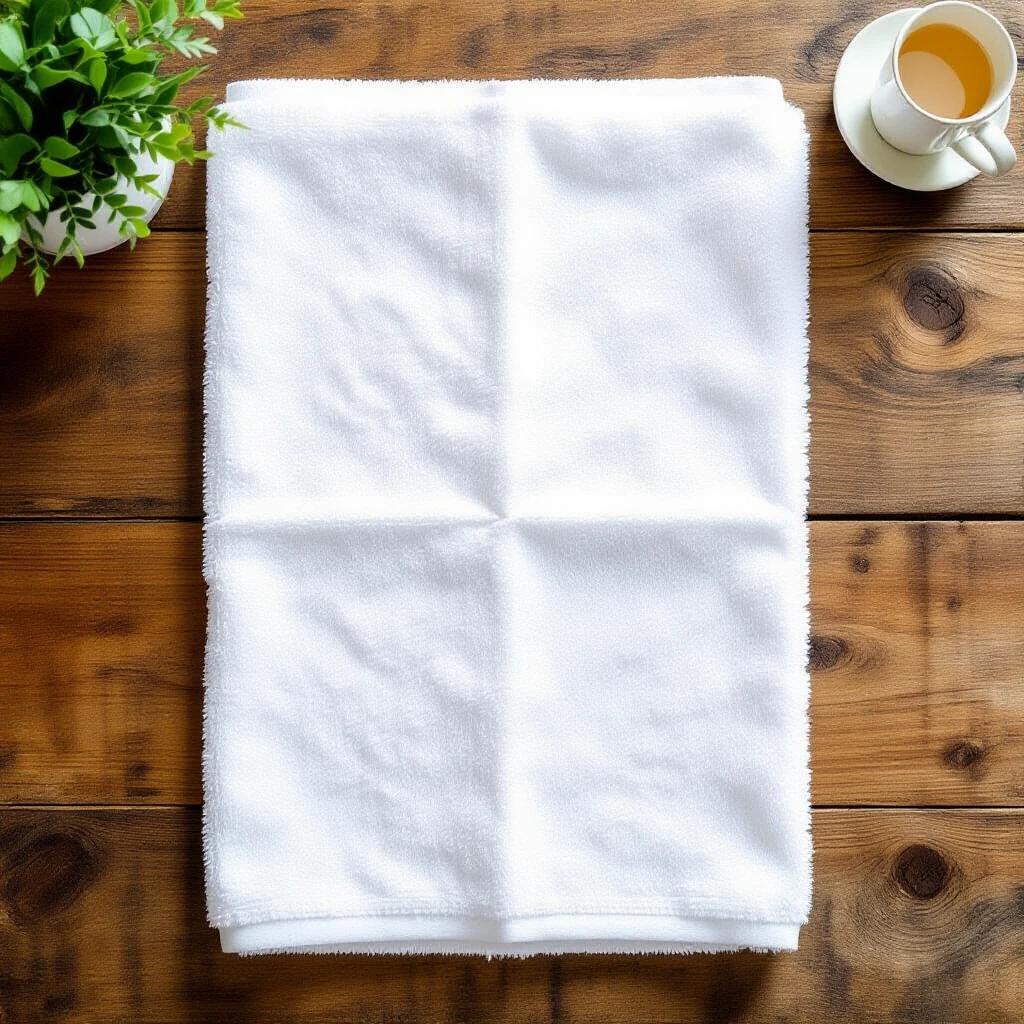 A white towel 50x100cm folded with a white border on a neutral white background.
