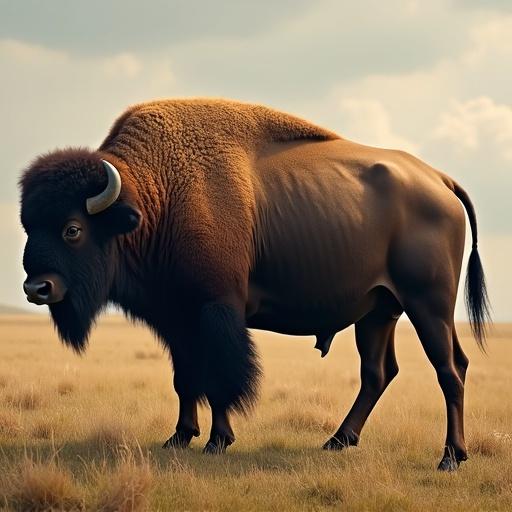 A large buffalo stands majestically in a grassy landscape. The scene captures the buffalo in profile against a scenic background. The text 'A big buffalo' appears at the bottom left.