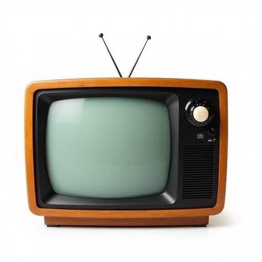 Retro wooden television design isolated. Clean white background emphasizes the television's vintage aspects. Classic style with antennas and control knobs. Nostalgic item from past decades.