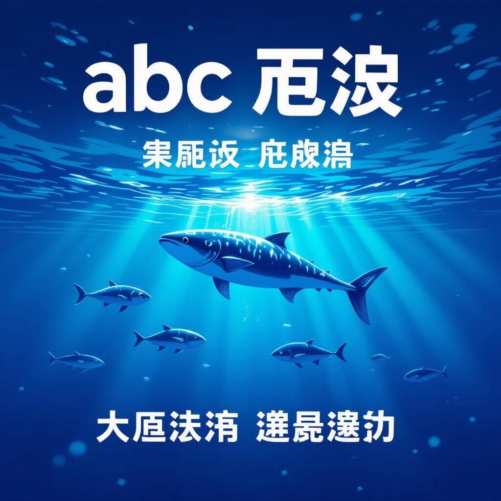 Poster for fish oil product. Main product appears in the lower center. Background is a deep sea environment. Top line reads 'abc fish oil'. Second line says 'from the deep sea'. Third line says 'enhanced heart health'.