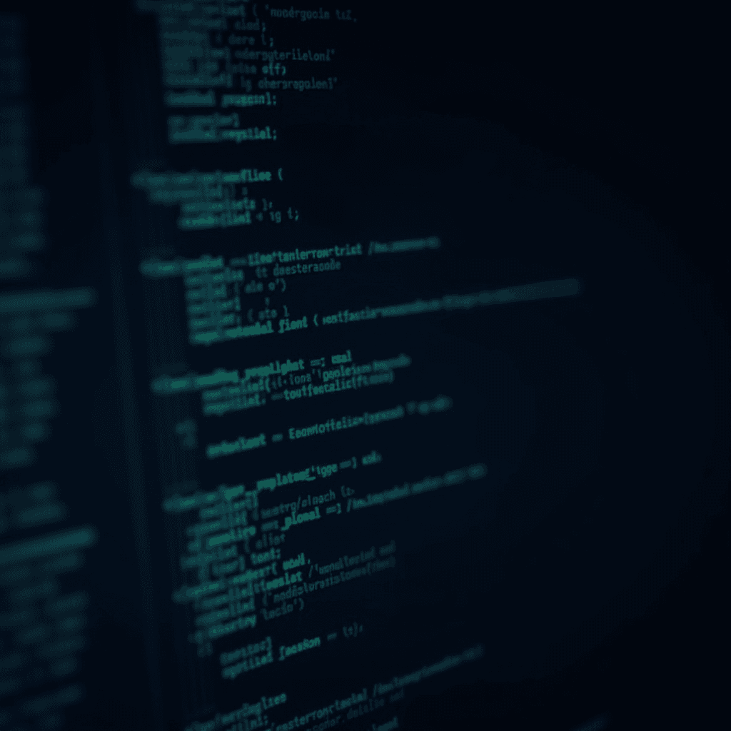 The image shows lines of code on a dark computer screen.