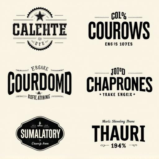 Showcase six classic typography designs in various styles