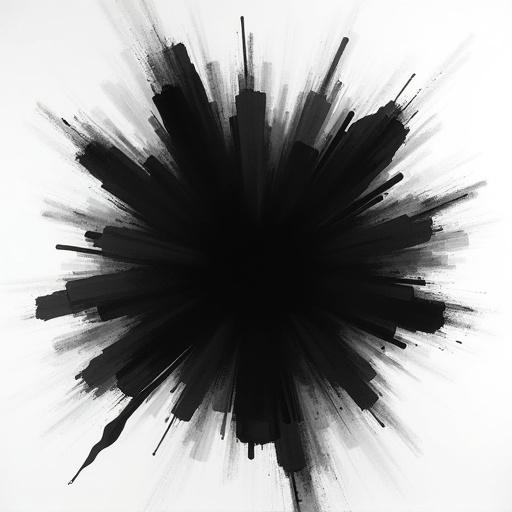 Illustration featuring black shapes against a white background. Center of canvas is filled with dynamic black shapes. Inner border of canvas remains white.