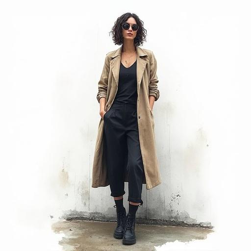 Watercolor illustration depicting a modern woman. Single subject facing the viewer. Background is white with dark urban fantasy aesthetic.