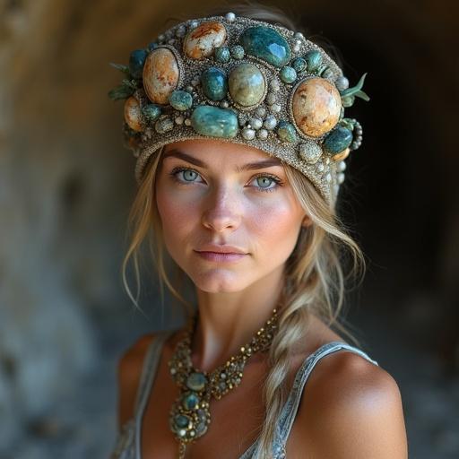 Natural stone and mineral mine background. Beautiful women wearing accessories made from natural stones. Models showcase unique style.