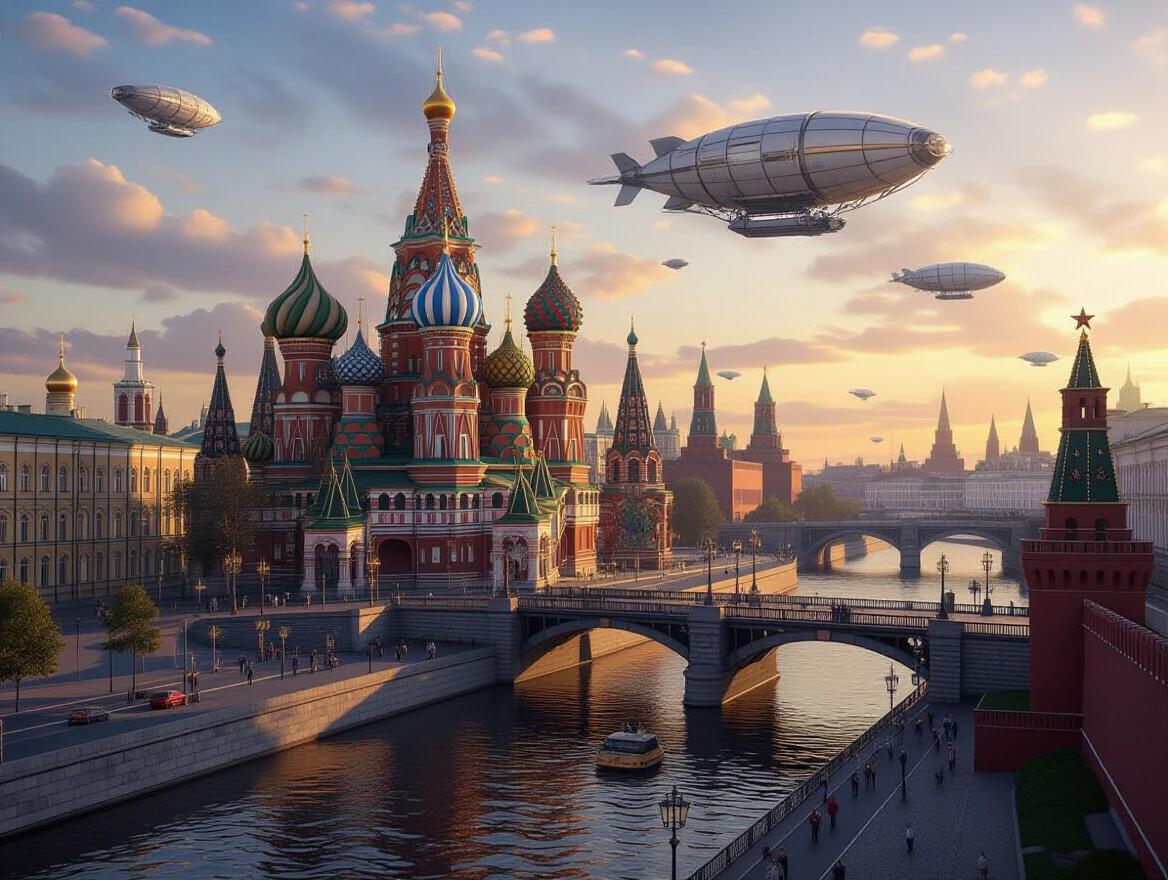 A grand city depicted in steampunk style at dawn. Intricate architecture with bridges towers and viaducts. Countless gears pipes and mechanisms. Zeppelins and ornithopters fly in the sky. Crafted from brass copper and red brick. High detail complex composition.