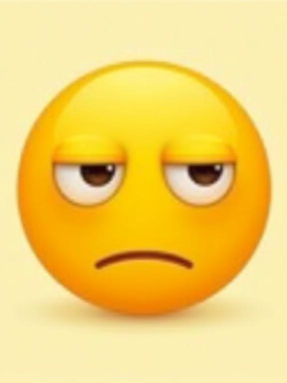 Cartoon face emoji with half-closed tired eyes and flat mouth expression showing extreme boredom, yellow face