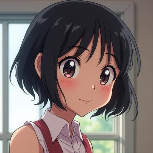 character animated with short black hair and slim physique