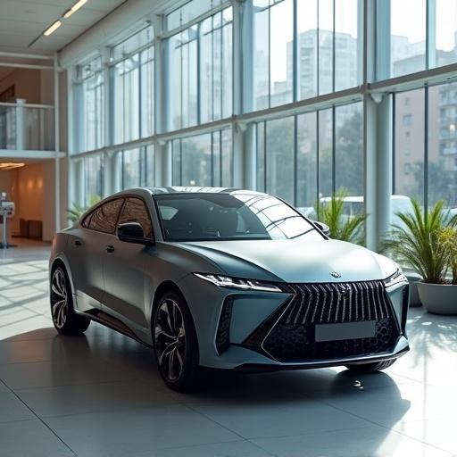 Photo of a modern clean design car in a spacious interior environment