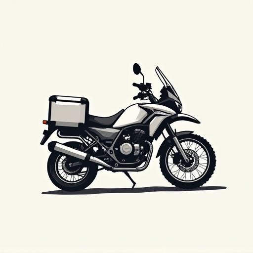 Logo design depicting a minimalist line art motorcycle suitable for a travel YouTube channel.