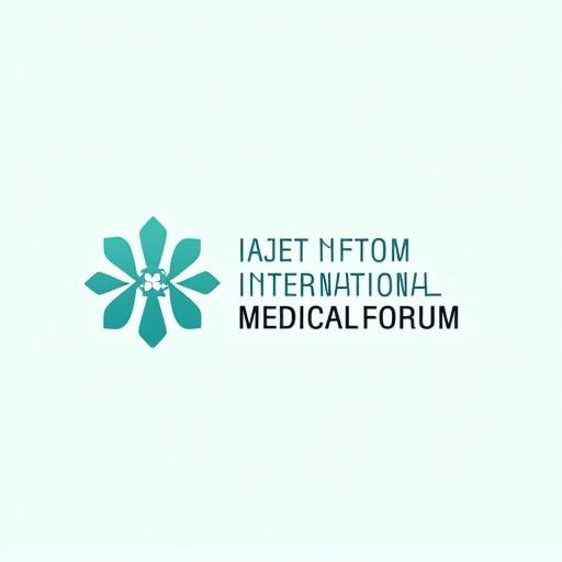 Design a logo for an International Medical Forum. Convey trust, global collaboration, healthcare excellence, and innovation. Use subtle medical symbols in a minimalist style. Maintain a clean and balanced design for print and digital use. Explore turquoise, green, and blue color schemes. Include modern and legible typography for a refined international feel. Avoid clutter for a timeless look.