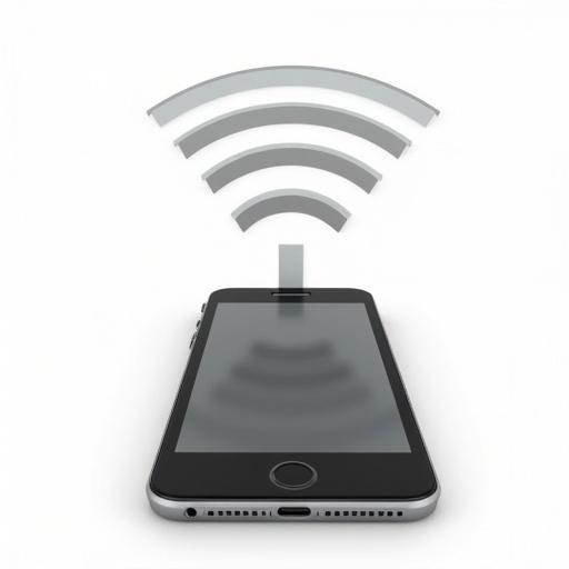 Cellphone appears at center of white background. Phone shows signal waves above it. Graphic illustration represents receiving signals. Simple and clean design.