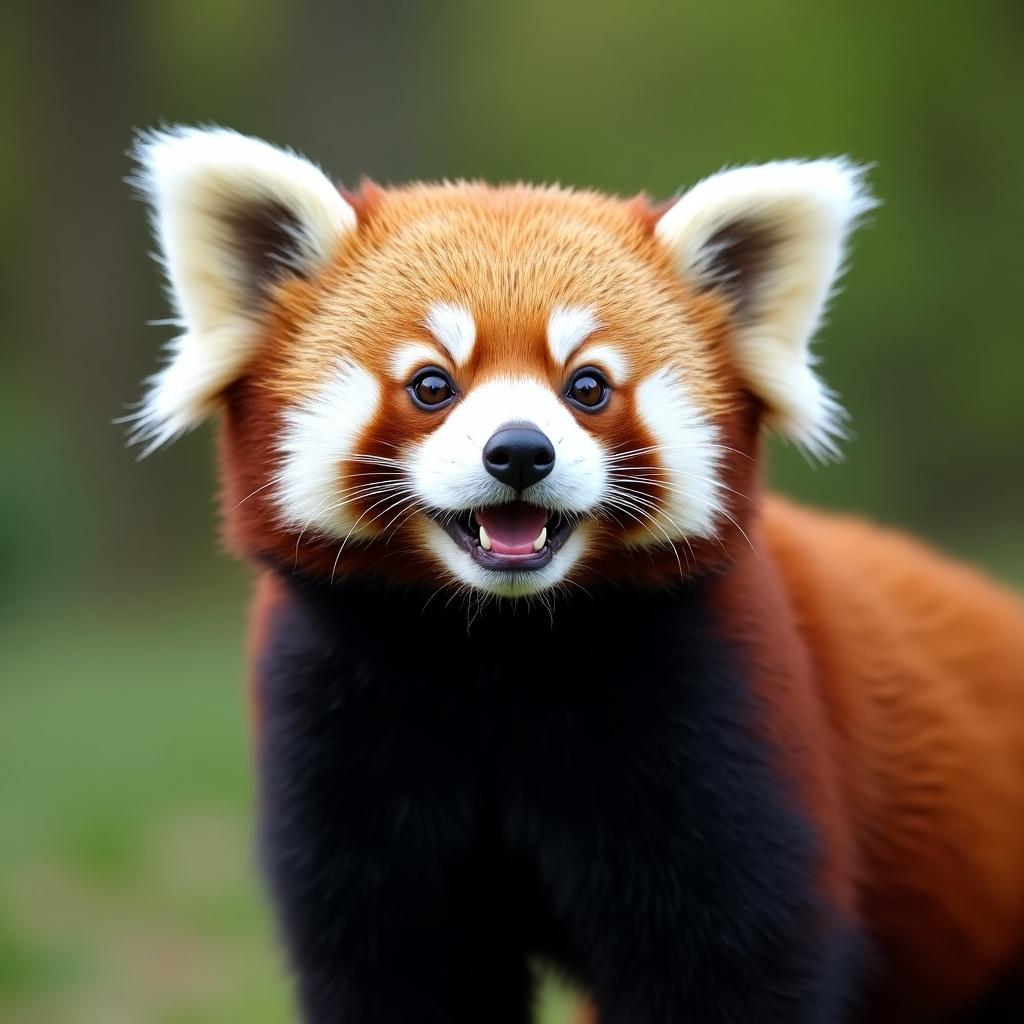 A red panda appears happy in a corner of the screen. The red panda has vibrant fur and a joyful expression.