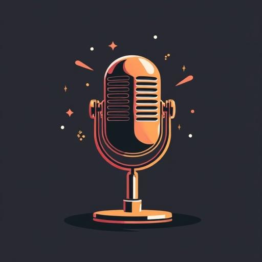 Stylized illustration of a microphone with sparks and highlights.