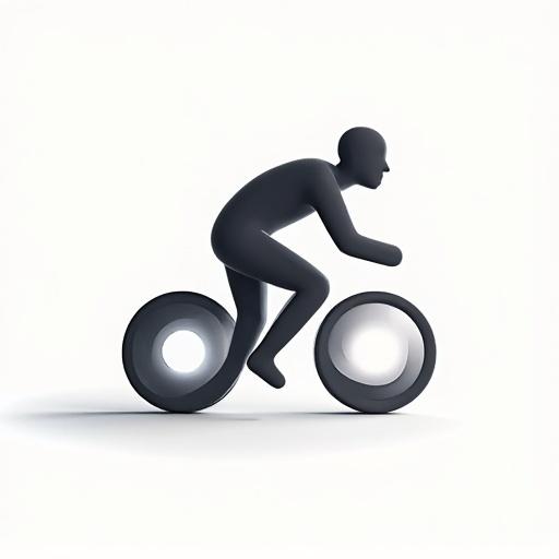 3D modern minimalist logo design of a cyclist. Abstract figure representing a runner in motion. Simple lines and shapes. Focus on movement and sport.