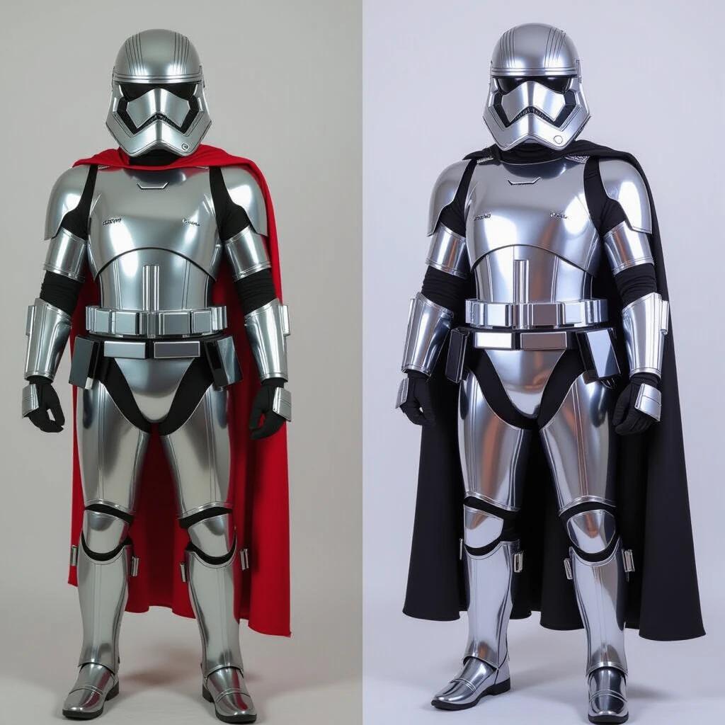 Chubby character in metallic armor with a cape. Skimpy armor design with a prominent shiny appearance. Two variations with different capes.