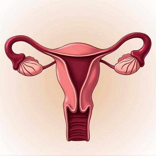 Detailed cross-section of the female reproductive system including uterus and ovaries